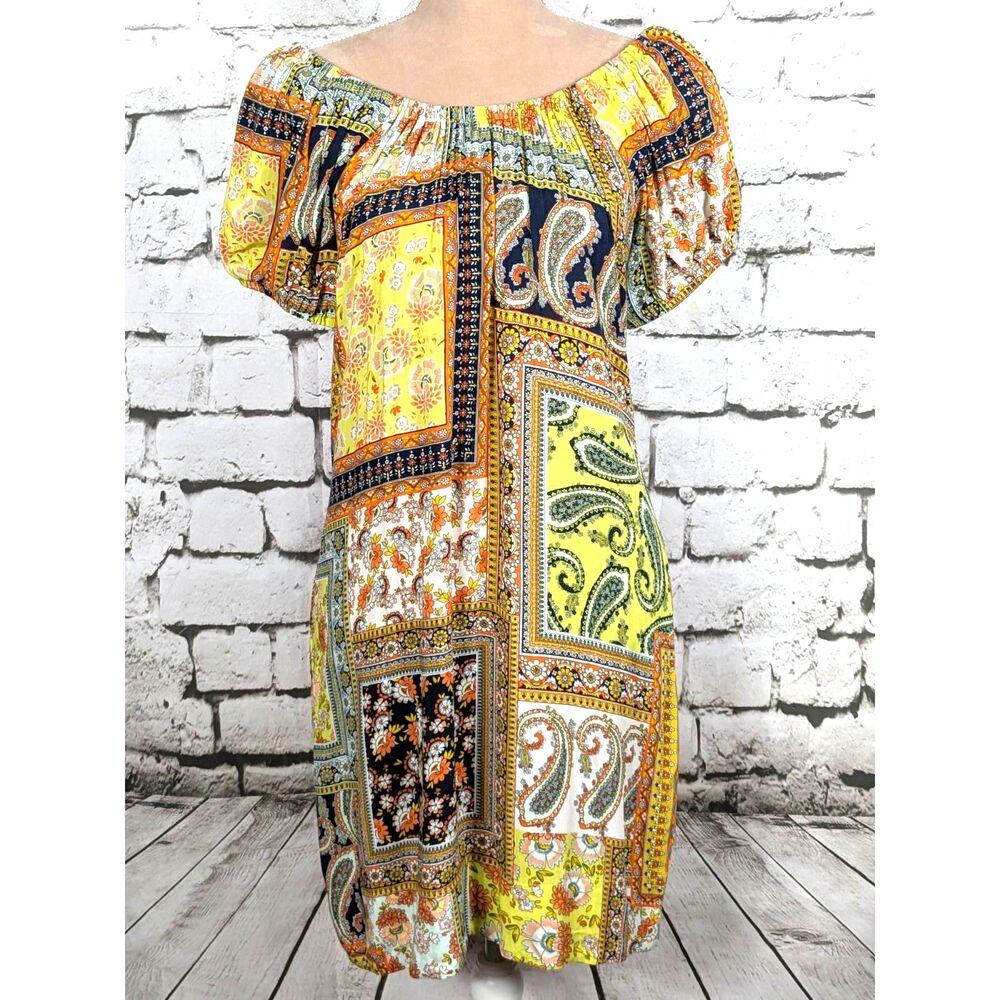 UNCLE FRANK Paisley Scarf Patchwork Dress Peasant Boho Dress Pockets Small